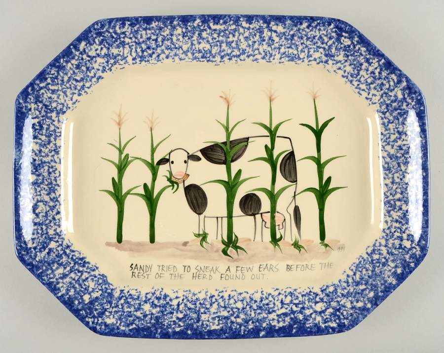 Molly's Cows Blue 14" Octagonl Serving Platter by Molly Dallas-1