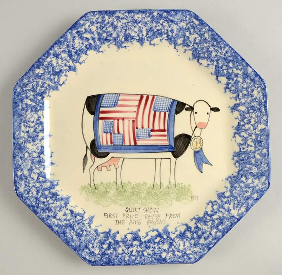 Molly's Cows Blue Octagonal Luncheon Plate by Molly Dallas-1
