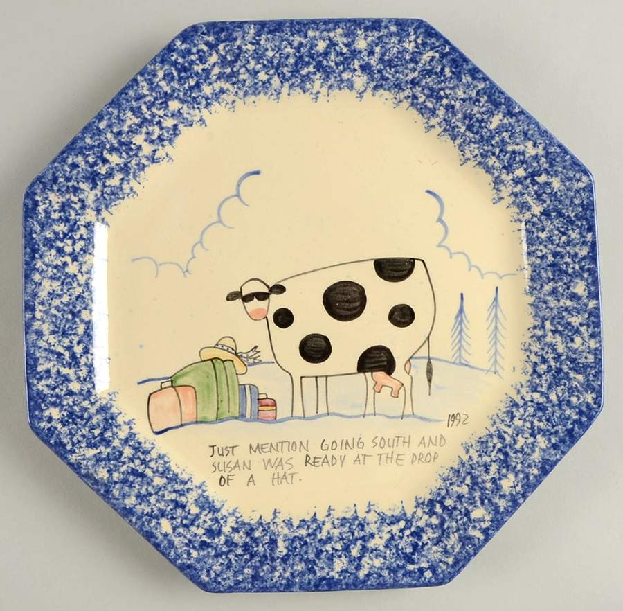 Molly's Cows Blue Octagonal Luncheon Plate by Molly Dallas-1