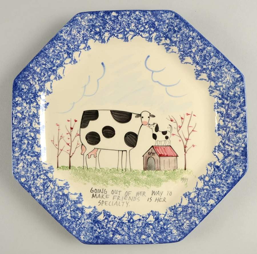 Molly's Cows Blue Octagonal Luncheon Plate by Molly Dallas-1