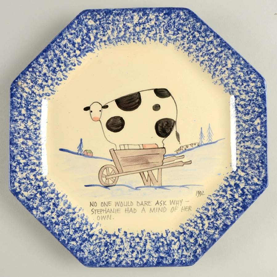 Molly's Cows Blue Octagonal Luncheon Plate by Molly Dallas-1