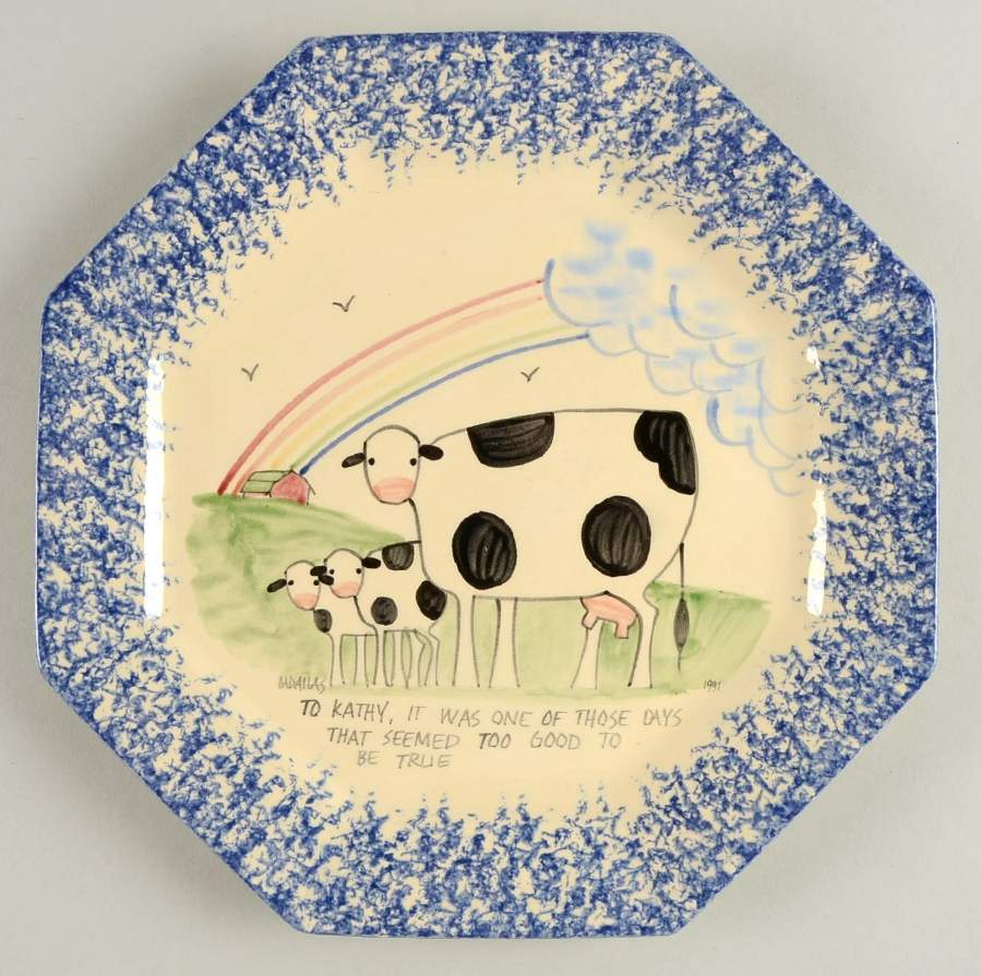Molly's Cows Blue Octagonal Luncheon Plate by Molly Dallas-1