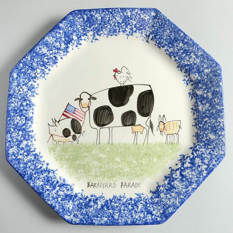Molly's Cows Blue Octagonal Luncheon Plate by Molly Dallas-1