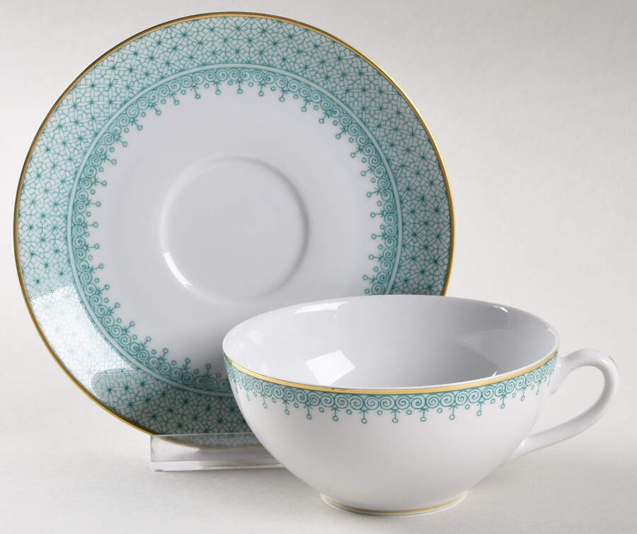 Green Lace Tea for Two Cup & Saucer Set by Mottahedeh-1