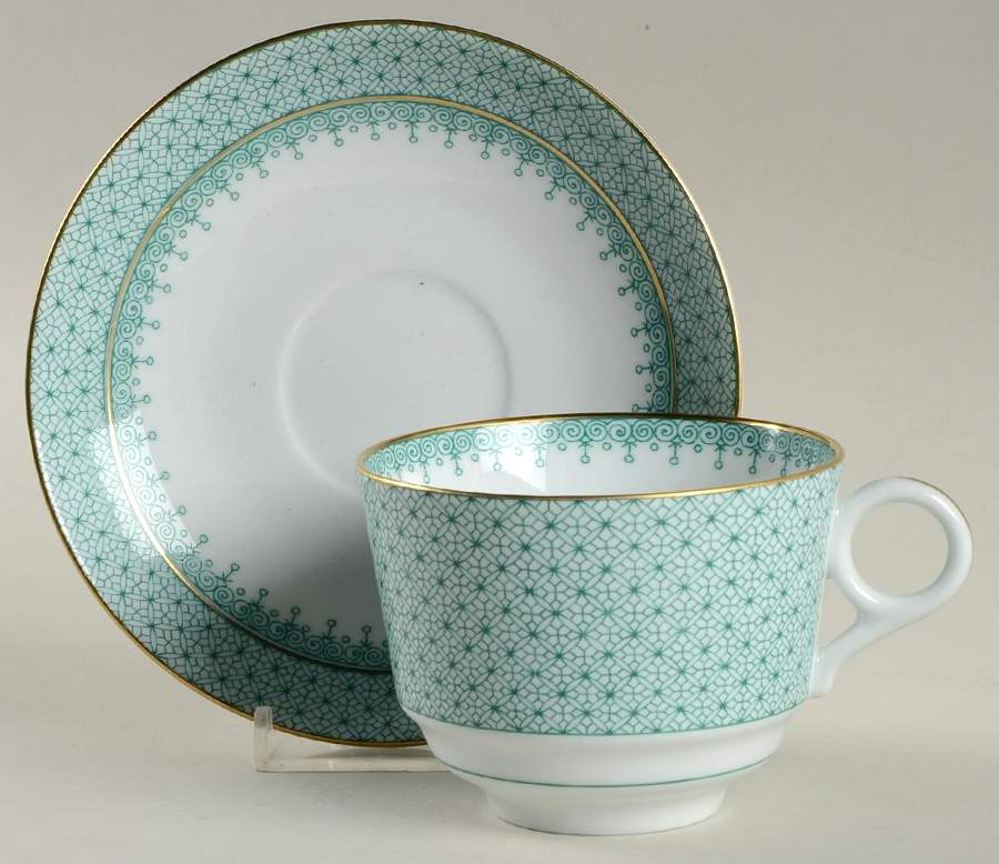 Green Lace Flat Cup & Saucer Set by Mottahedeh-1