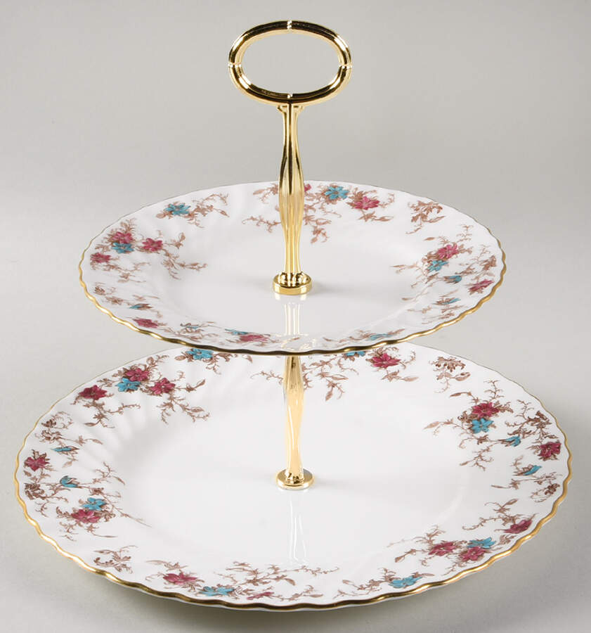 Ancestral (Wreath Backstamp) 6 5/8"-10"  2 Tiered Serving Tray (Dp, Sp) HC by Minton-1