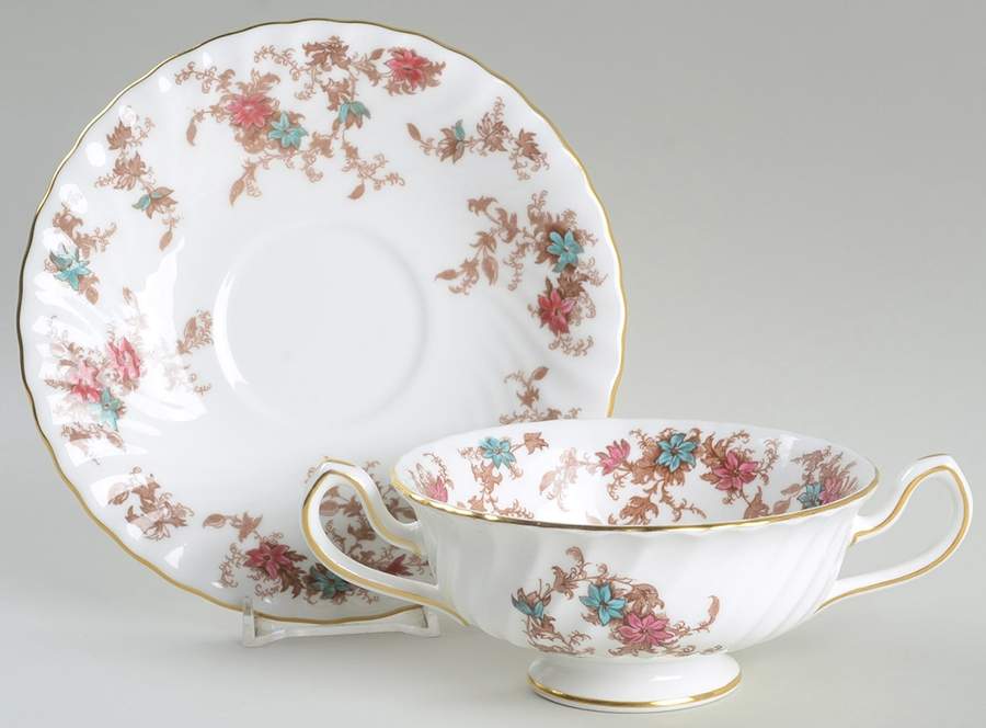 Ancestral (Wreath Backstamp) Footed Cream Soup Bowl & Saucer Set by Minton-1