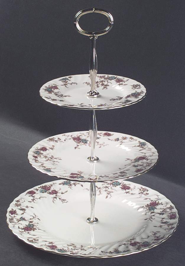 Ancestral (Wreath Backstamp) 13 7/8"-14 1/4" 3-Tiered Serving Tray(DP,SP,BB) HC by Minton-1