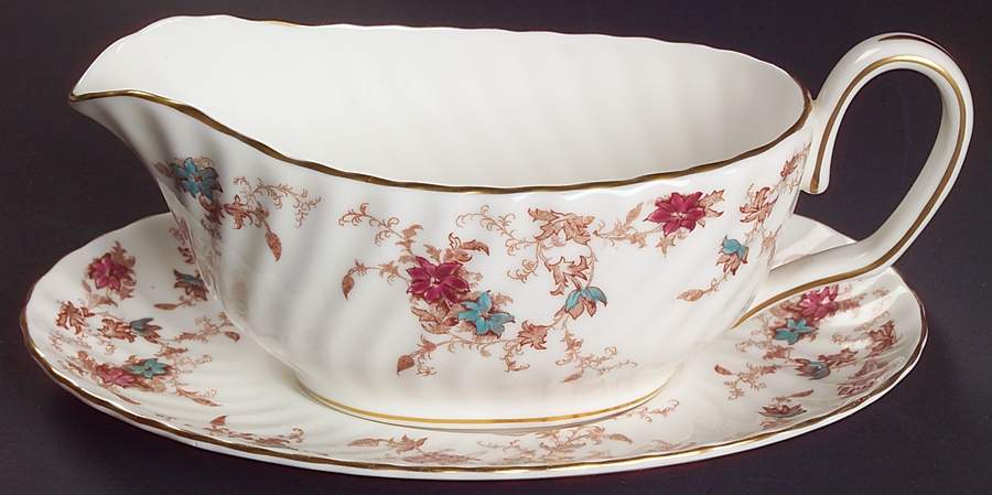 Ancestral (Wreath Backstamp) Gravy Boat & Underplate by Minton-1