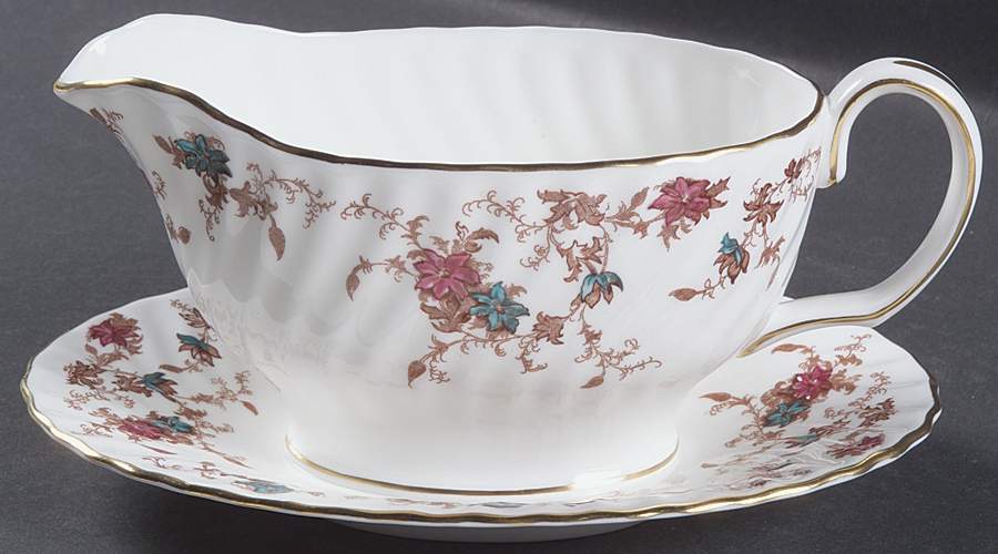 Ancestral (Wreath Backstamp) Gravy Boat with Attached Underplate by Minton-1