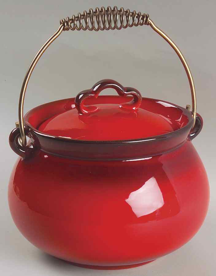 Red Rooster Red Kettle Casserole & Lid w/Metal Handle by Metlox - Poppytrail - Vernon-1