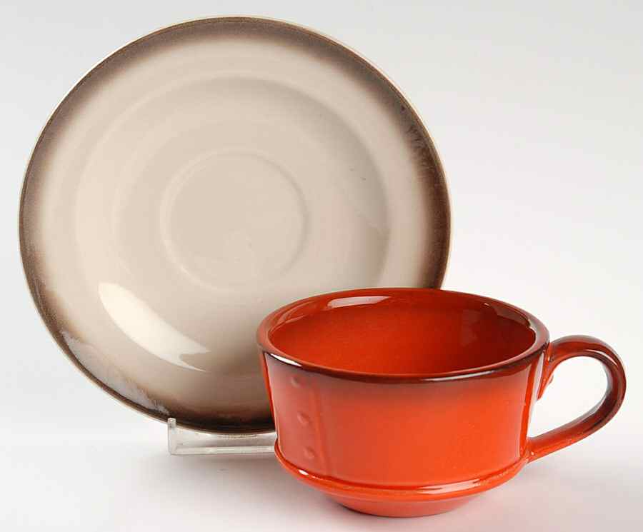 Red Rooster Red Flat Cup & Saucer Set by Metlox - Poppytrail - Vernon-1