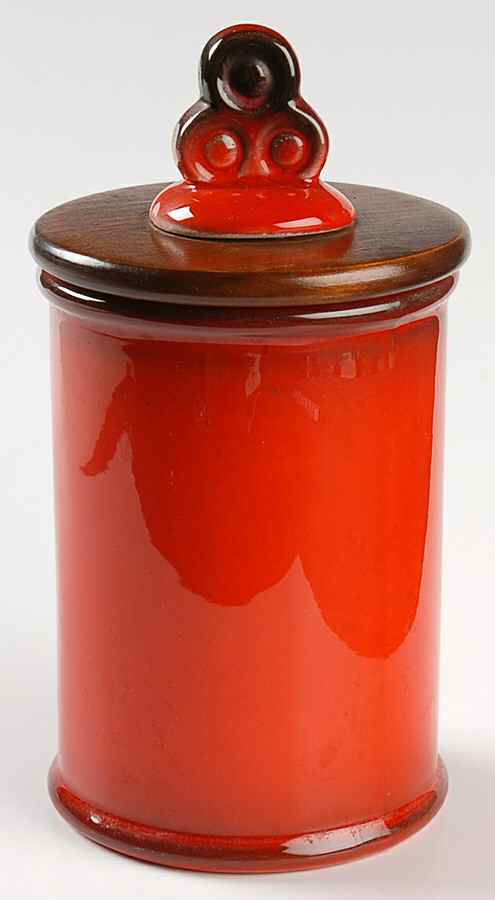 Red Rooster Red Small Canister & Wood Lid by Metlox - Poppytrail - Vernon-1