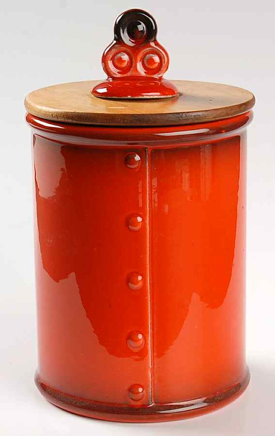 Red Rooster Red Medium Canister & Wood Lid by Metlox - Poppytrail - Vernon-1