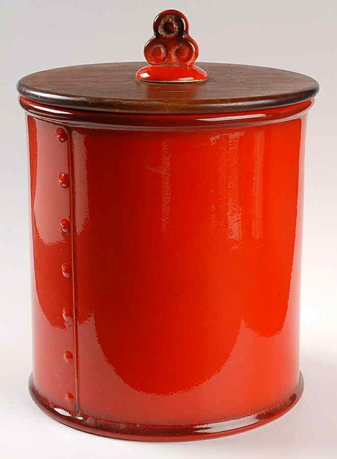 Red Rooster Red Extra Large Canister & Wood Lid by Metlox - Poppytrail - Vernon-1