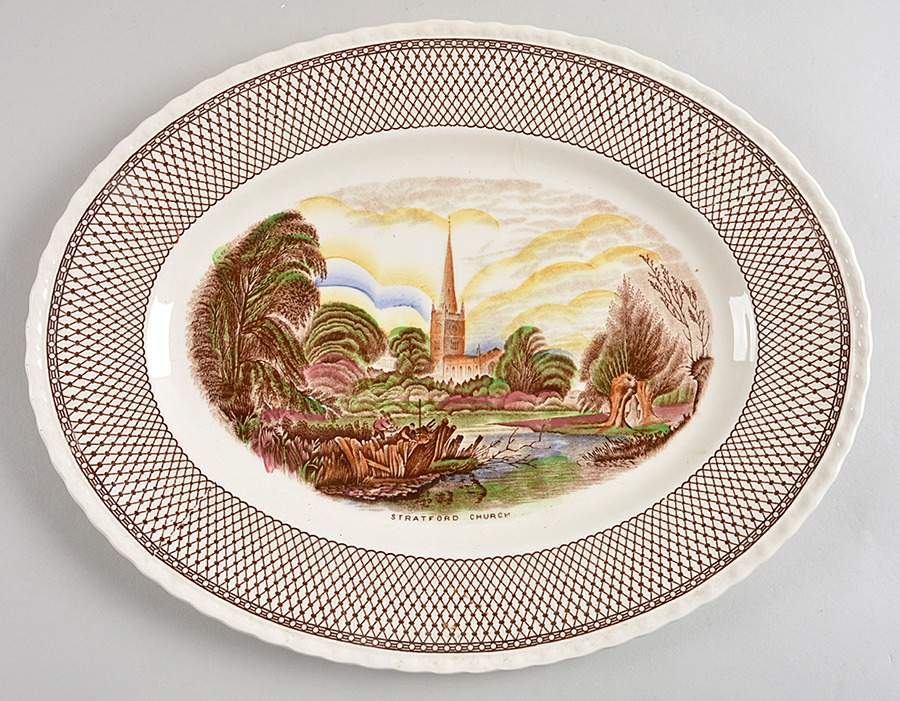 Shakespeare Land Brown Multicolor 14" Oval Serving Platter by Myott Staffordshire-1