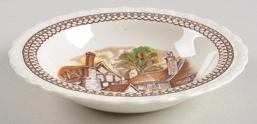 Shakespeare Land Brown Multicolor Rim Fruit/Dessert (Sauce) Bowl by Myott Staffordshire-1