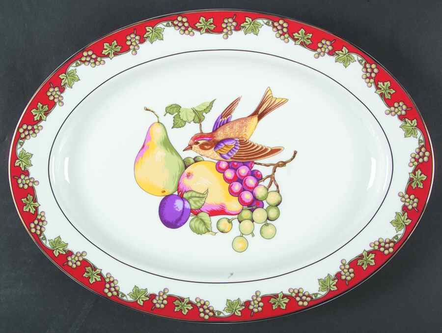 Fruits & Birds 14" Oval Serving Platter by Muirfield-1
