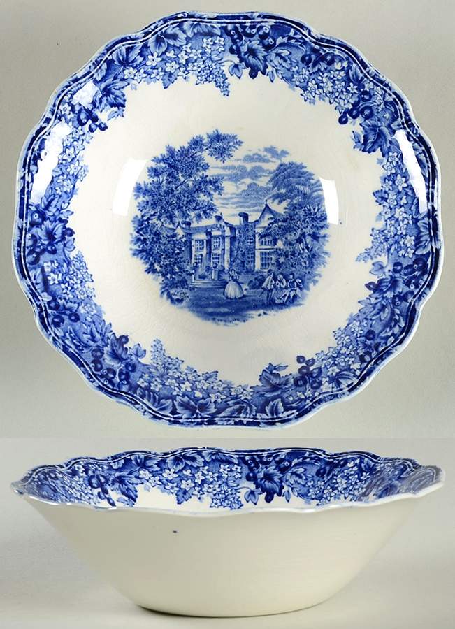 Romantic England Blue (Shield Backstamp) Coupe Cereal Bowl by J & G Meakin-1