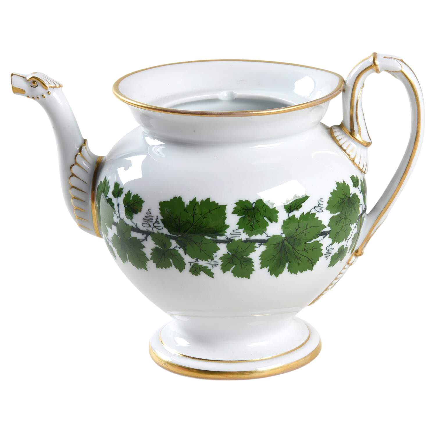 Full Green Vine (Smooth, Gold Trim) Mini Teapot No Lid by Meissen (Germany)-1