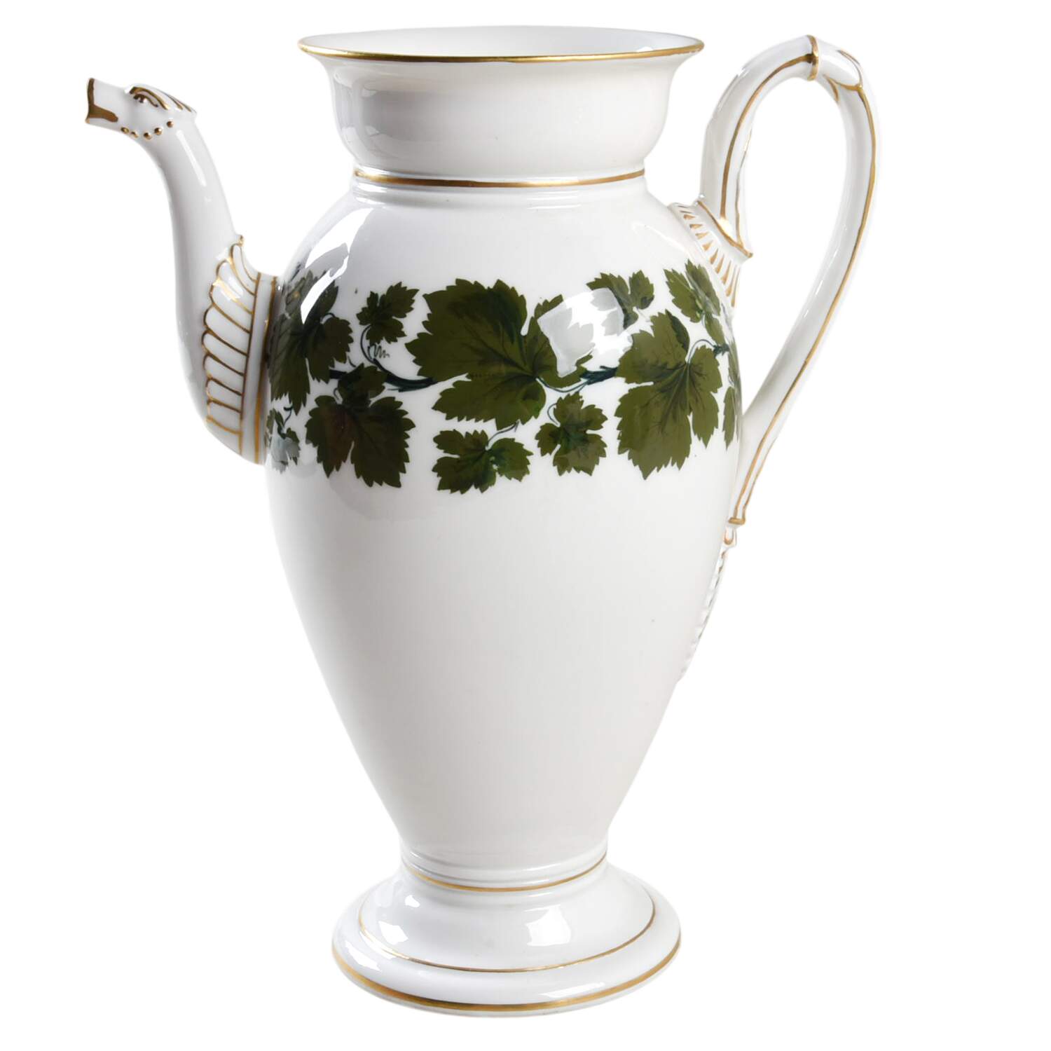 Full Green Vine (Smooth, Gold Trim) Coffee Pot No Lid by Meissen (Germany)-1