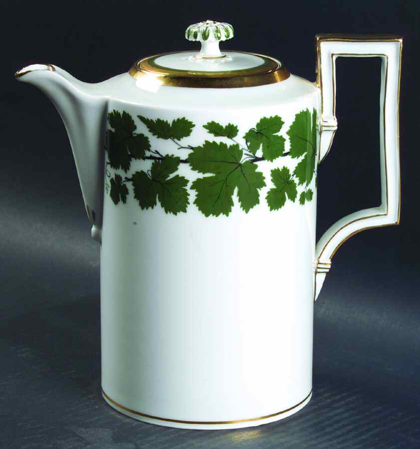 Full Green Vine (Smooth, Gold Trim) Coffee Pot & Lid by Meissen (Germany)-1