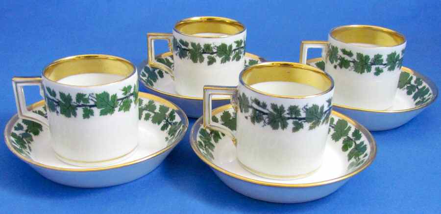 Full Green Vine (Smooth, Gold Trim) Flat Demitasse Cup & Saucer Set by Meissen (Germany)-1