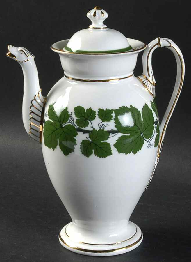 Full Green Vine (Smooth, Gold Trim) Small Coffee Pot & Lid by Meissen (Germany)-1