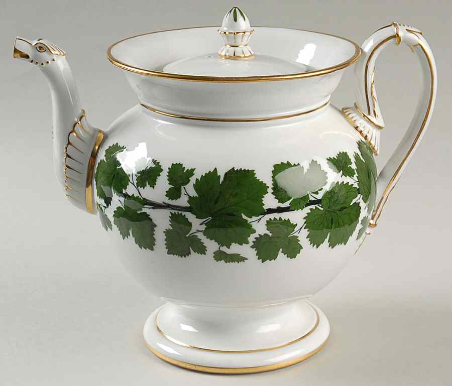 Full Green Vine (Smooth, Gold Trim) Teapot & Lid by Meissen (Germany)-1