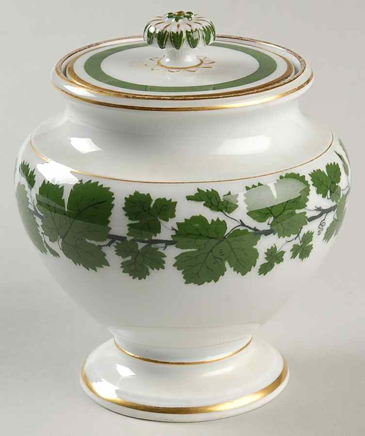 Full Green Vine (Smooth, Gold Trim) Sugar Bowl & Lid by Meissen (Germany)-1