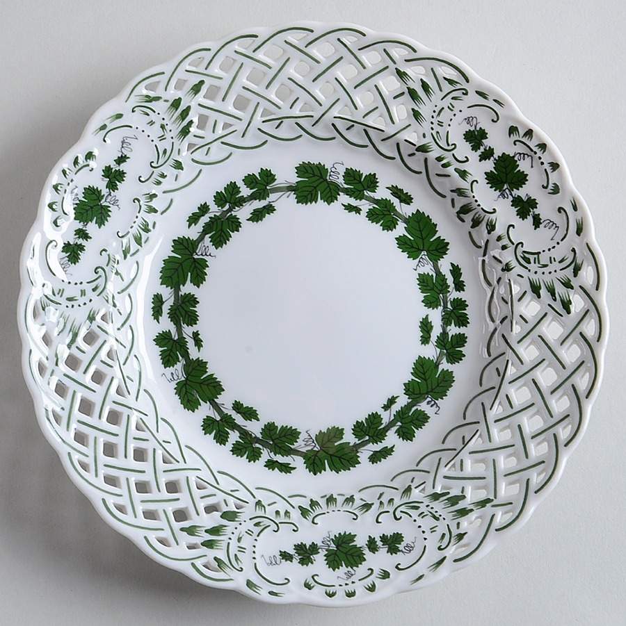 Full Green Vine (Scalloped, No Trim) Pierced Bread & Butter Plate by Meissen (Germany)-1