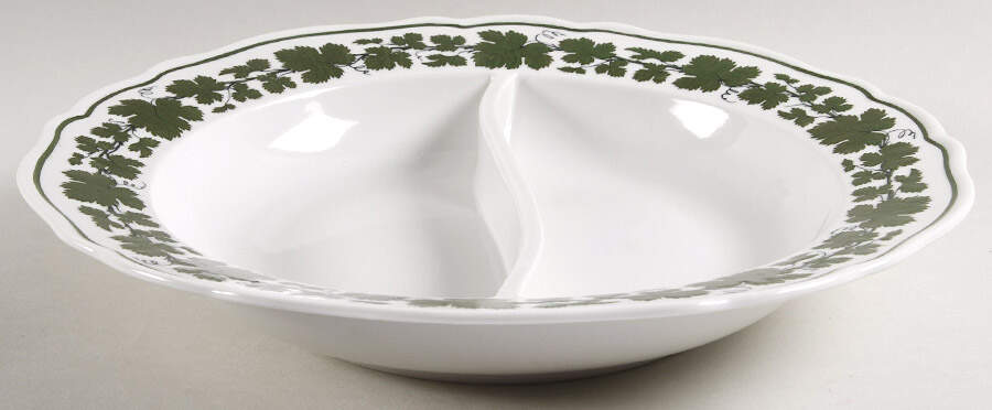 Full Green Vine (Scalloped, No Trim) Round Divided Vegetable Bowl by Meissen (Germany)-1