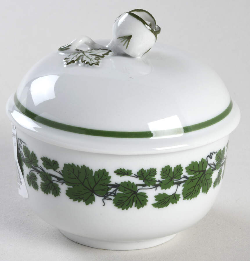Full Green Vine (Scalloped, No Trim) Sugar Bowl & Lid by Meissen (Germany)-1