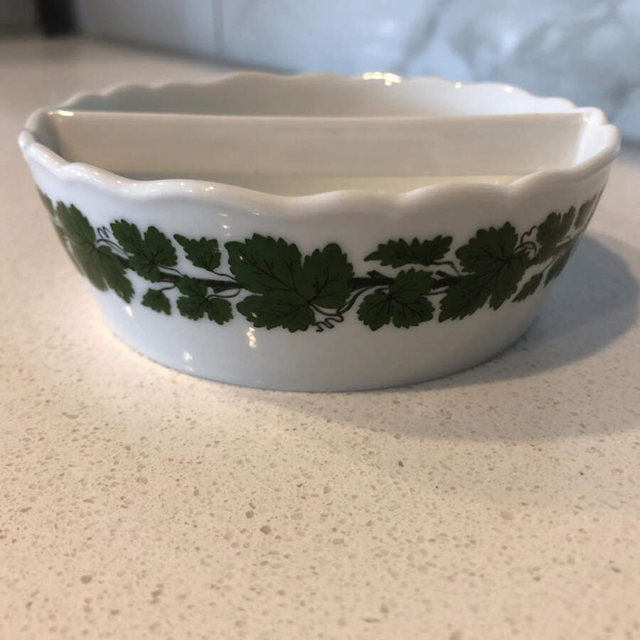 Full Green Vine (Scalloped, No Trim) Butter Dish w/Divider by Meissen (Germany)-1