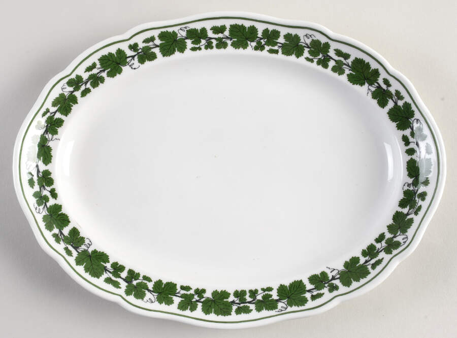 Full Green Vine (Scalloped, No Trim) 11" Oval Serving Platter by Meissen (Germany)-1