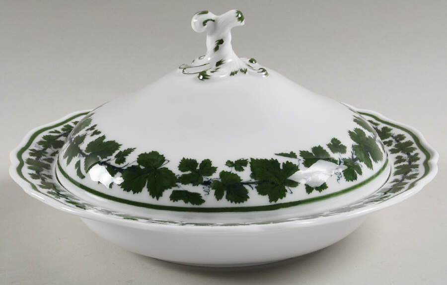 Full Green Vine (Scalloped, No Trim) Round Covered Vegetable by Meissen (Germany)-1