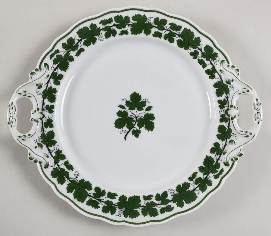 Full Green Vine (Scalloped, No Trim) Handled Cake Plate by Meissen (Germany)-1