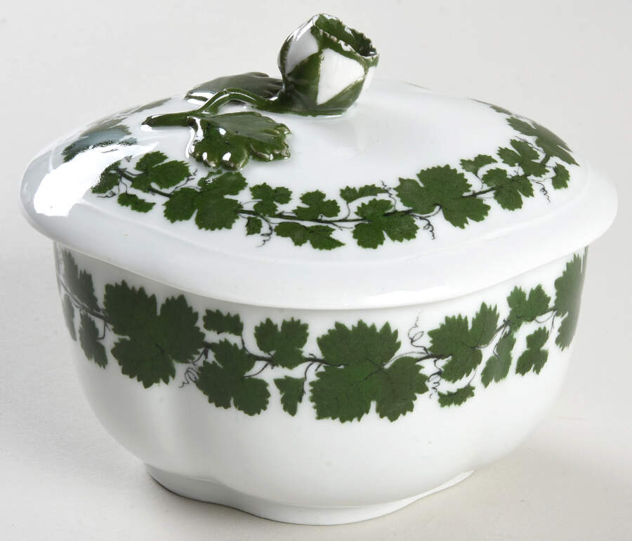Full Green Vine (Scalloped, No Trim) Sugar Bowl & Lid by Meissen (Germany)-1