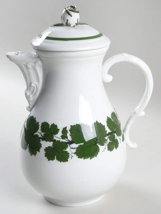 Full Green Vine (Scalloped, No Trim) Coffee Pot & Lid by Meissen (Germany)-1