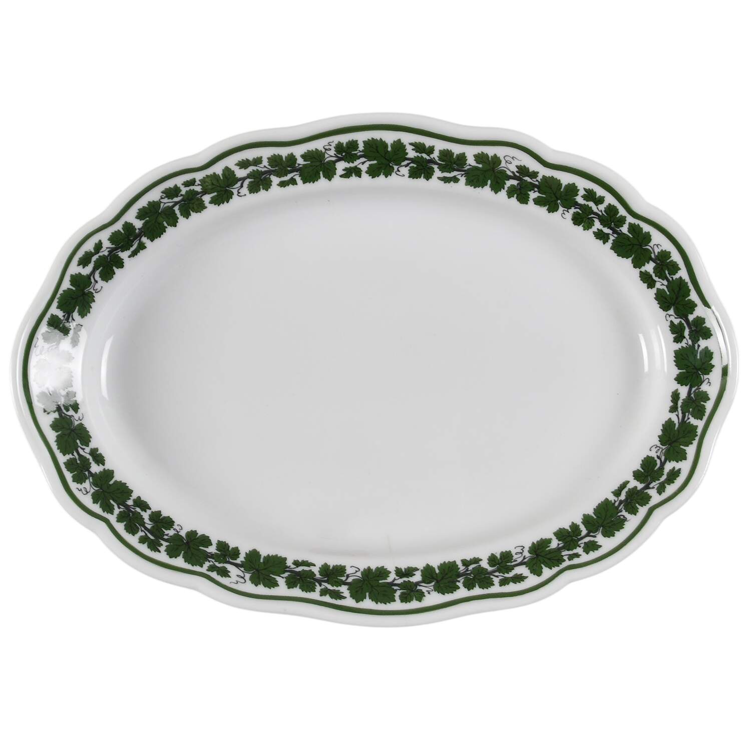 Full Green Vine (Scalloped, No Trim) 9" Oval Serving Platter by Meissen (Germany)-1