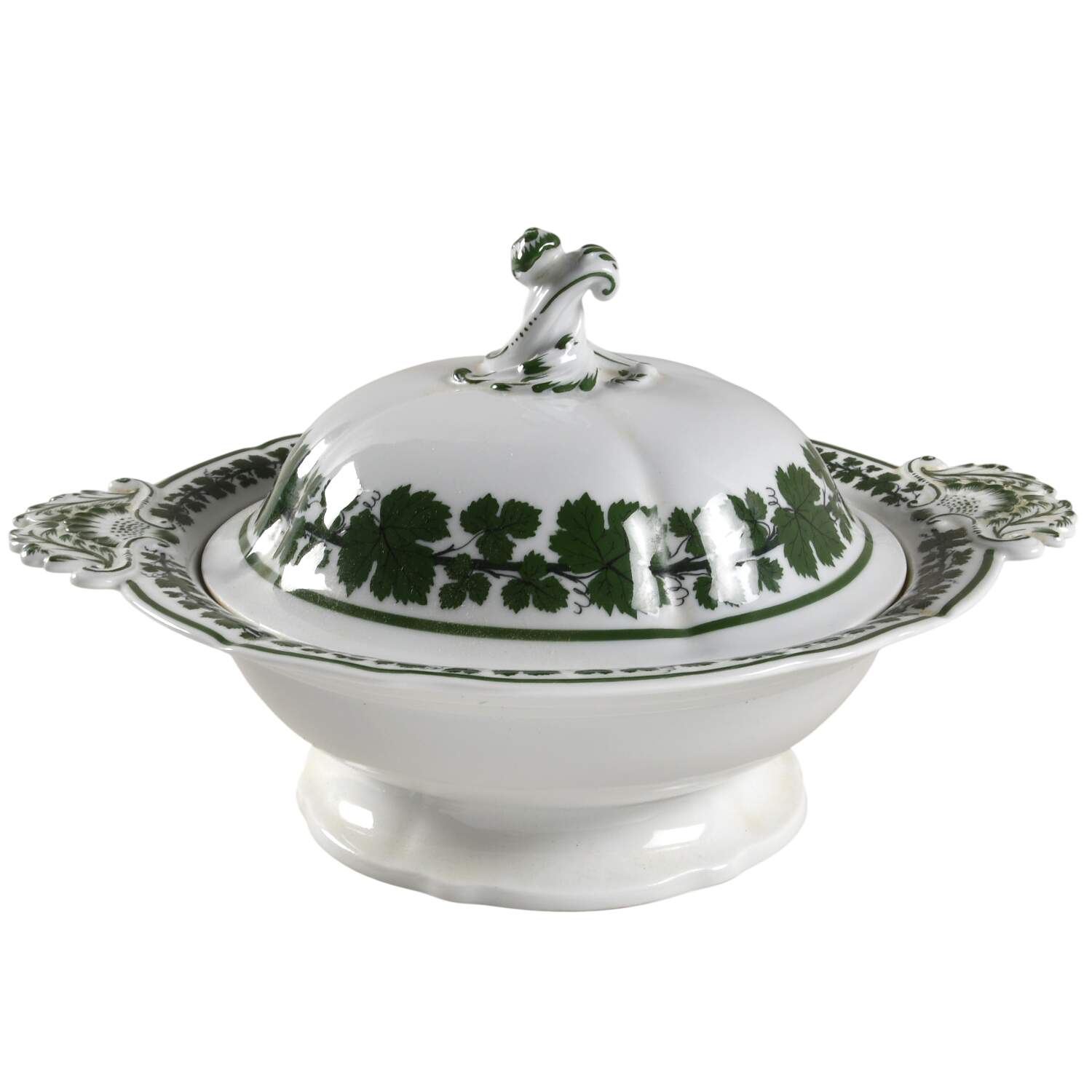 Full Green Vine (Scalloped, No Trim) Round Covered Vegetable by Meissen (Germany)-1