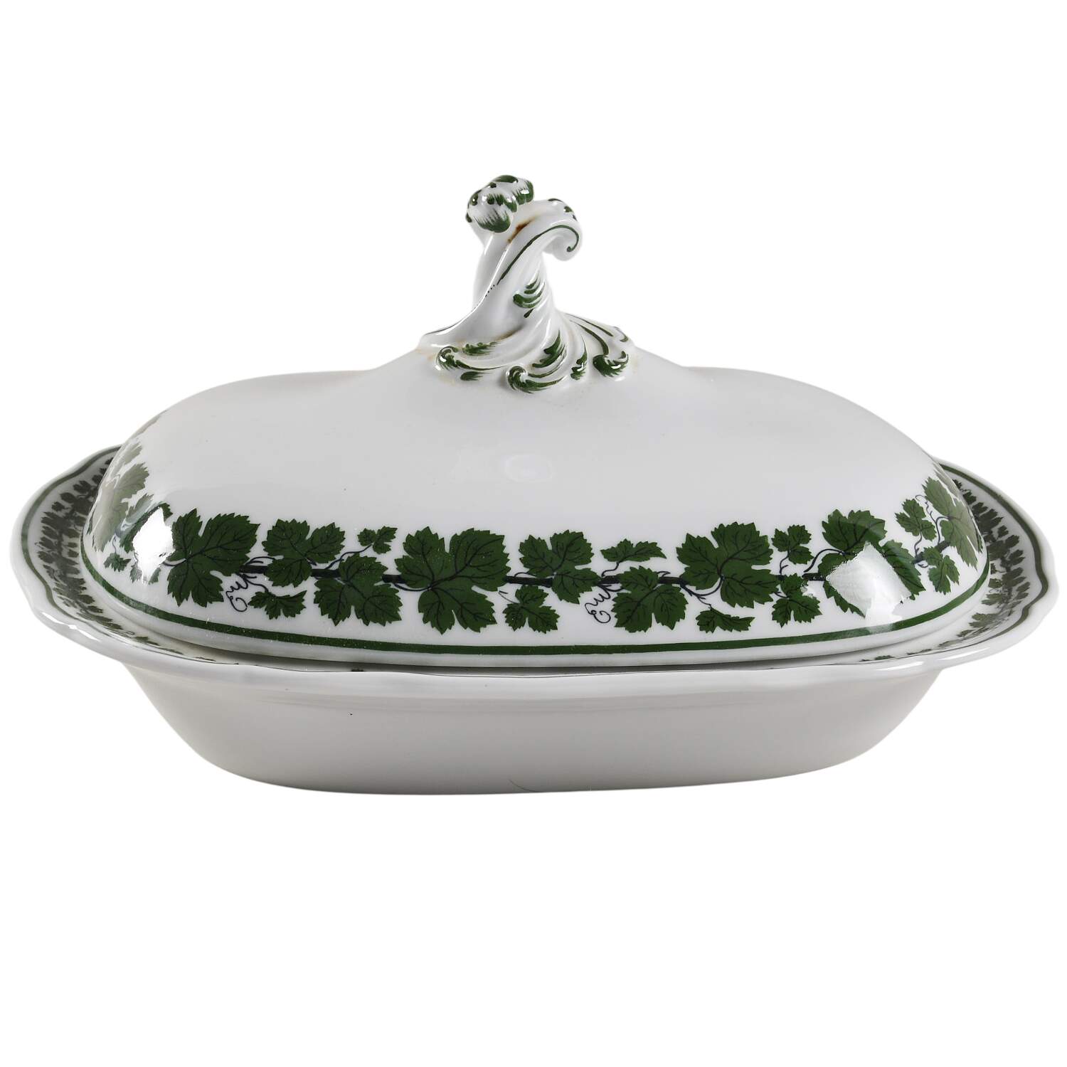 Full Green Vine (Scalloped, No Trim) Oval Covered Vegetable by Meissen (Germany)-1