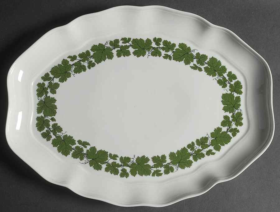 Full Green Vine (Scalloped, No Trim) 14" Oval Serving Platter by Meissen (Germany)-1