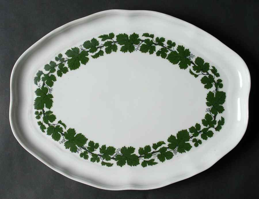 Full Green Vine (Scalloped, No Trim) 13" Oval Serving Platter by Meissen (Germany)-1