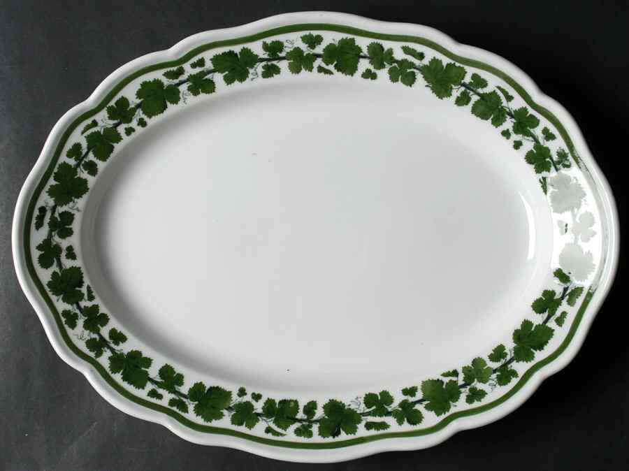 Full Green Vine (Scalloped, No Trim) 13" Oval Serving Platter by Meissen (Germany)-1