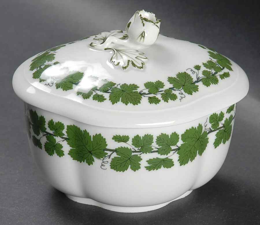 Full Green Vine (Scalloped, No Trim) Sugar Box & Lid by Meissen (Germany)-1