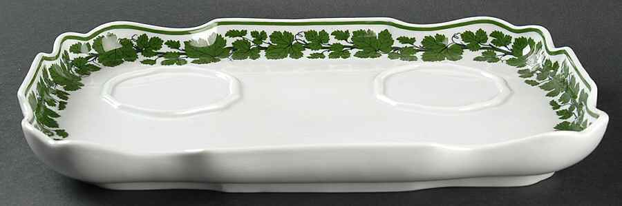 Full Green Vine (Scalloped, No Trim) Double Ink Pots W/Lid Stand by Meissen (Germany)-1