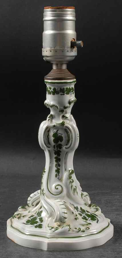 Full Green Vine (Scalloped, No Trim) Candlestick Lamp No Shade by Meissen (Germany)-1