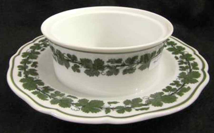 Full Green Vine (Scalloped, No Trim) Round Butter with Attached Underplate No Lid by Meissen (Germany)-1