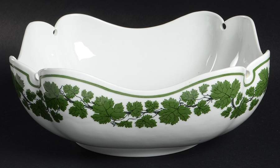 Full Green Vine (Scalloped, No Trim) 9" Square Salad Serving Bowl by Meissen (Germany)-1